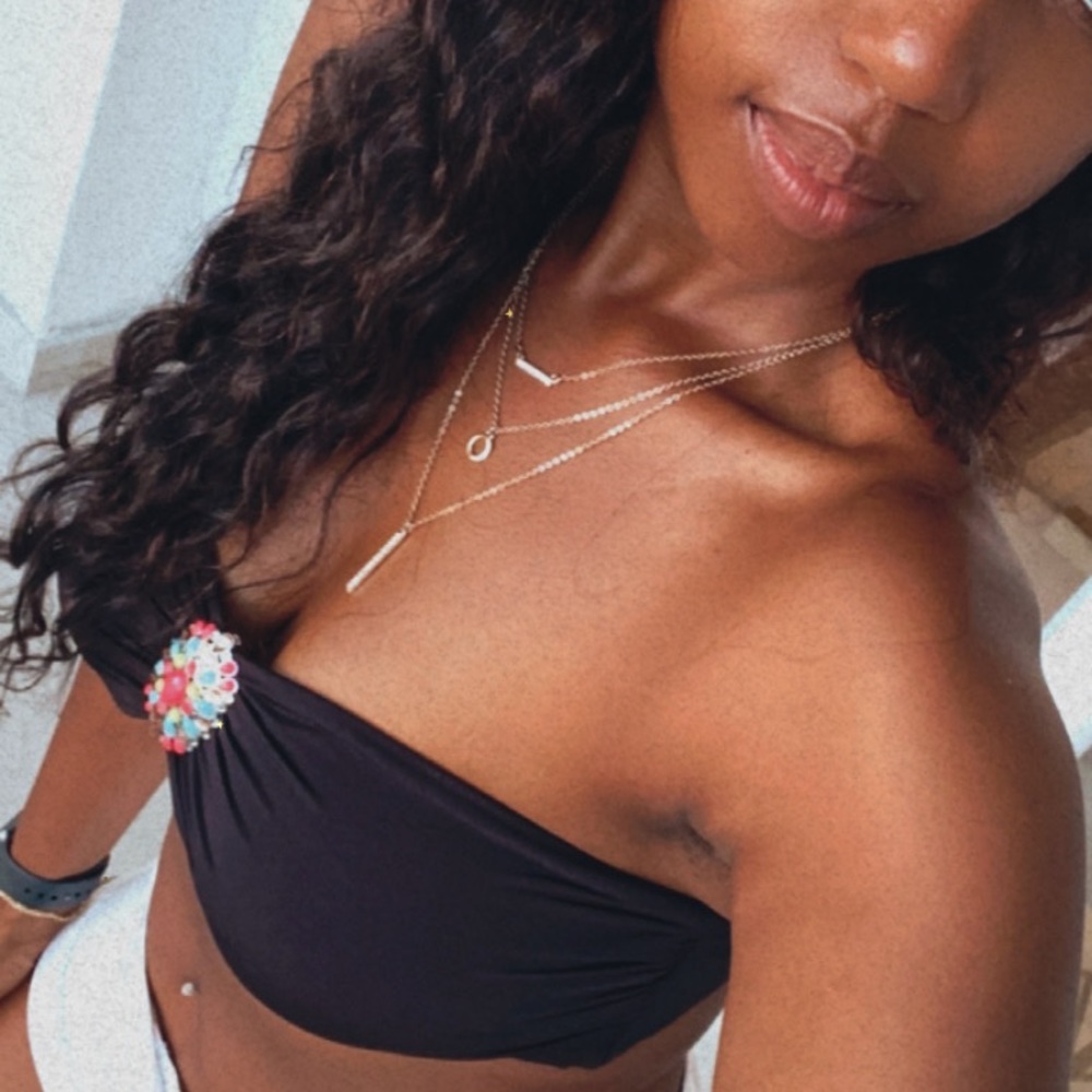 Sequin Black Strapless Bikini Top